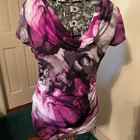 Purple and Black Floral Women's Scoop Neck Top - Picture 2 of 6